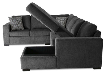 Made in Canada Legend 4-Piece Right-Facing Chenille Fabric Sleeper Sectional with Storage Chaise - Pepper Grey | Canapé-lit sectionnel de droite Legend 4 pièces fabriqué au Canada en tissu de chenille avec chaise longue de rangement - gris poivre