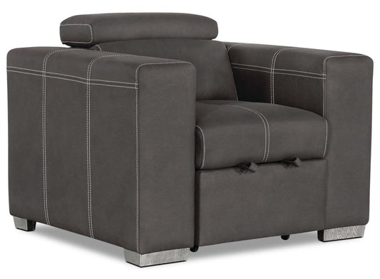 Fauteuil Drake de 41,5 po en tissu de suédine avec pouf rétractable et appuie-têtes relevables - gris ciment
