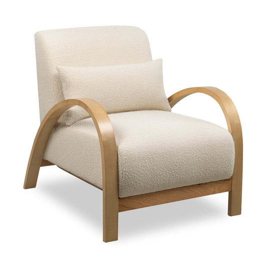Loft 27.55 Chaise d'appoint en tissu bouclé avec oreiller décoratif et accoudoirs et pieds en bois - Blanc | Fauteuil d'appoint Loft de 27,55 po en tissu bouclé avec coussin décoratif, accoudoirs et pattes en bois - blanc