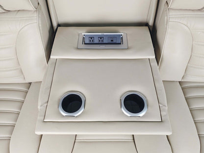 Sofa de massage à inclinaison électrique Zen de 86 po en tissu d’apparence cuir avec appuie-têtes électriques et console rabattable - abricot