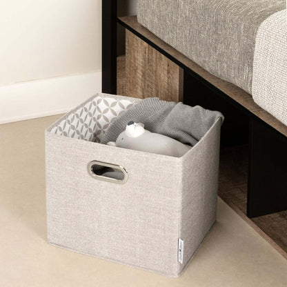 Lit plateforme Everley avec rangement et paniers intégrés, chêne patiné et noir mat - taille simple | Lit plateforme Everley avec rangement et paniers intégrés, chêne vieilli et noir mat - format lit simple