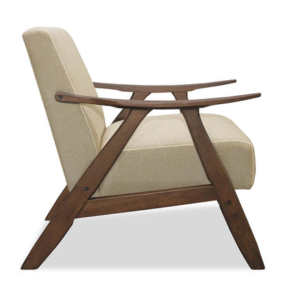 Fauteuil d'appoint Kyra 28,5 en tissu d'apparence lin avec accoudoirs courbés et structure en bois - Taupe | Fauteuil d'appoint Kyra de 28,5 po en tissu d'apparence lin avec accoudoirs courbés et armature en bois - taupe