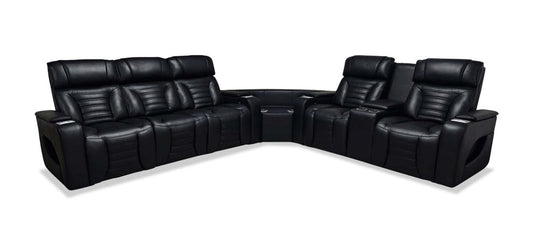 Sofa sectionnel à inclinaison électrique Zen 3 pièces en similicuir avec massage, console rabattable et compartiment réfrigéré - noir