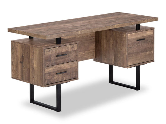Bureau réversible Teagan 60 avec 3 tiroirs - Marron|Bureau réversible Teagan de 60 po à 3 tiroirs - brun