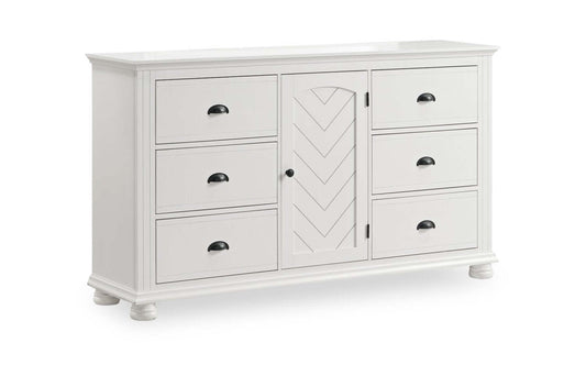 Commode et armoire à 6 tiroirs pour chambre à coucher Ella, 63 L x 36 H - Blanc | Commode de chambre à coucher Ella de 63 po (L) x 36 po (H) à 6 tiroirs avec armoire - blanche
