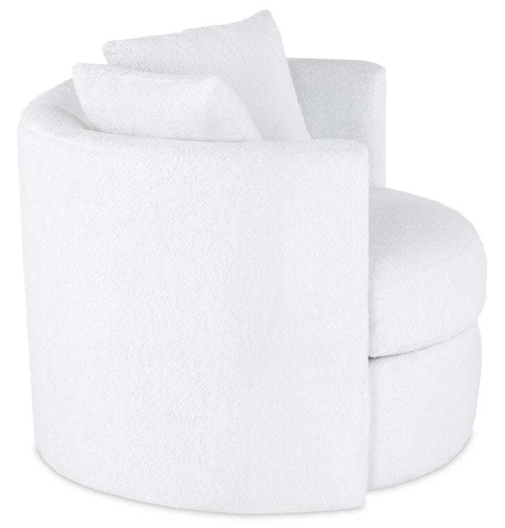 Made in Canada Petite 36 Chenille Fabric Swivel Cuddler Accent Chair - Plush Heaven White | Fauteuil d’appoint pivotant Cuddler Petite de 36 po fabriqué au Canada en tissu de chenille - blanc Plush Heaven