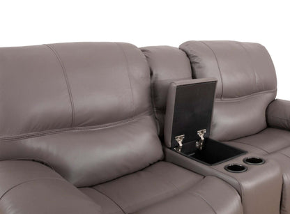 Franco 79 Genuine Leather Zero Gravity Power Reclining Loveseat with Storage Console and USB Ports - Grey | Causeuse à inclinaison électrique Franco de 79 po en cuir véritable avec position zéro gravité, console de rangement et ports USB - grise
