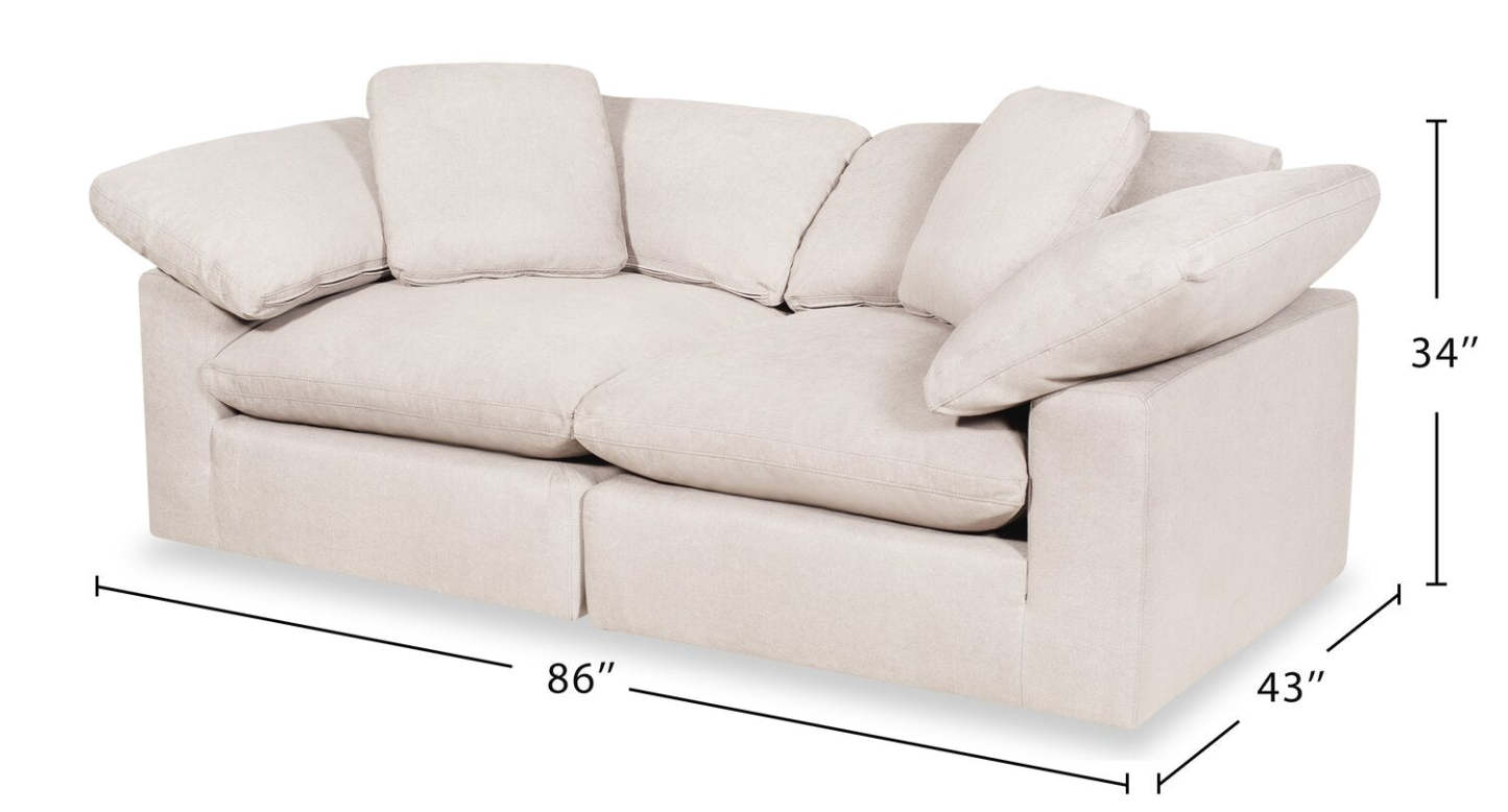 Causeuse modulaire Eclipse de 86 po en tissu d'apparence lin avec coussins réversibles en couette et plumes - lin beige