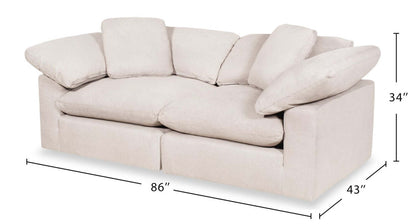 Causeuse modulaire Eclipse de 86 po en tissu d'apparence lin avec coussins réversibles en couette et plumes - lin beige