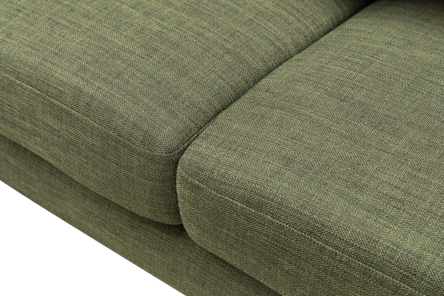 Sofa en tissu d’apparence lin Freeman 88 de Kort & Co. avec base en bois et coussins de dossier capitonnés - vert avocat