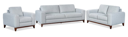 Sofa River de 87 po en tissu d’apparence lin avec base et pattes en bois - gris