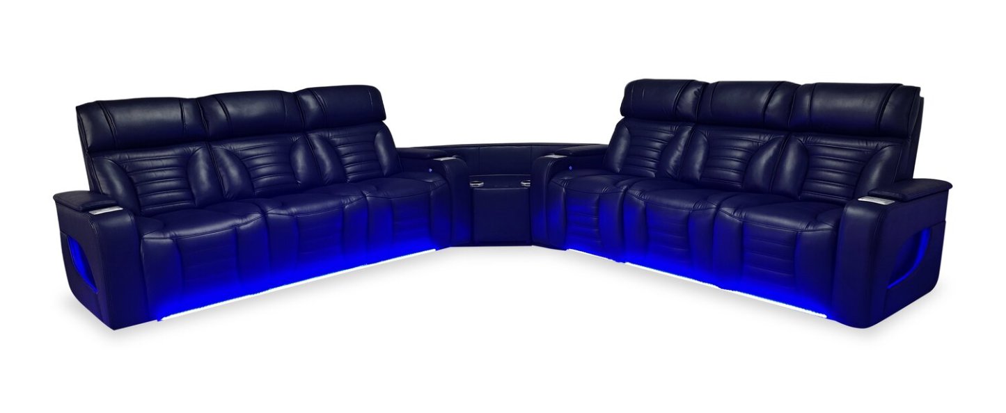 Sofa sectionnel à inclinaison électrique Zen 3 pièces en similicuir avec massage et 2 consoles rabattables - noir