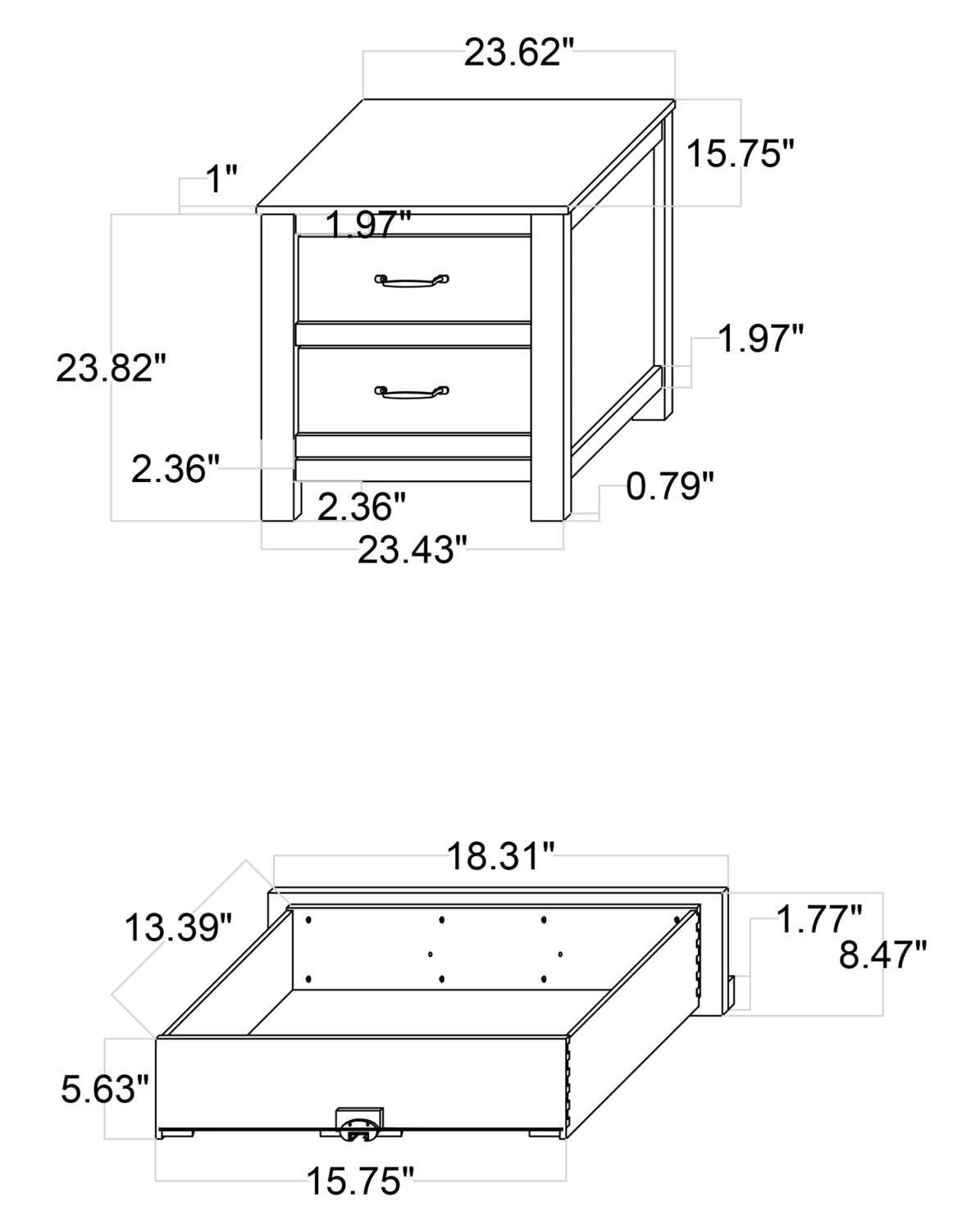 Table de chevet à 2 tiroirs Zoey, 24,4 L x 24,9 H - Bicolore Blanc et Marron | Table de nuit Zoey de 24,4 po (L) x 24,9 po (H) à 2 tiroirs - deux teintes, blanc et brun