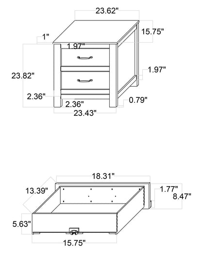 Table de chevet à 2 tiroirs Zoey, 24,4 L x 24,9 H - Bicolore Blanc et Marron | Table de nuit Zoey de 24,4 po (L) x 24,9 po (H) à 2 tiroirs - deux teintes, blanc et brun