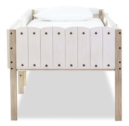 Lit mezzanine Ryan avec garde-corps et échelle pour enfants, blanc et naturel - format lit simple