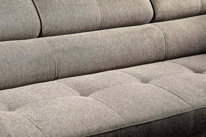 Sofa sectionnel Savvy 5 pièces en tissu d’apparence lin avec appuie-têtes réglables, porte-gobelets et port USB - gris