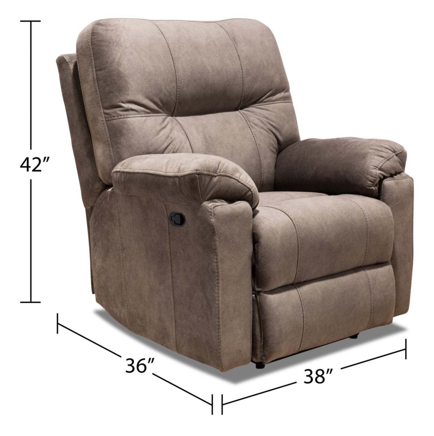 Fabriqué au Canada Fauteuil inclinable coulissant en tissu Gybson 38 - Brun latte | Fauteuil coulissant inclinable Gybson de 38 po fabriqué au Canada en tissu - brun latté