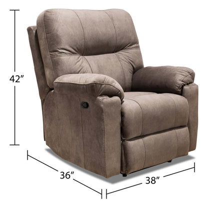 Fabriqué au Canada Fauteuil inclinable coulissant en tissu Gybson 38 - Brun latte | Fauteuil coulissant inclinable Gybson de 38 po fabriqué au Canada en tissu - brun latté