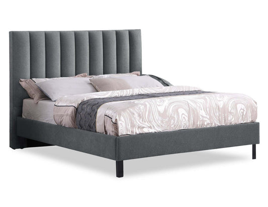Lit plateforme rembourré Amos en tissu anthracite avec tête de lit canalisée - Pleine grandeur | Lit plateforme Amos rembourré en tissu anthracite avec tête de lit à canaux - format lit double