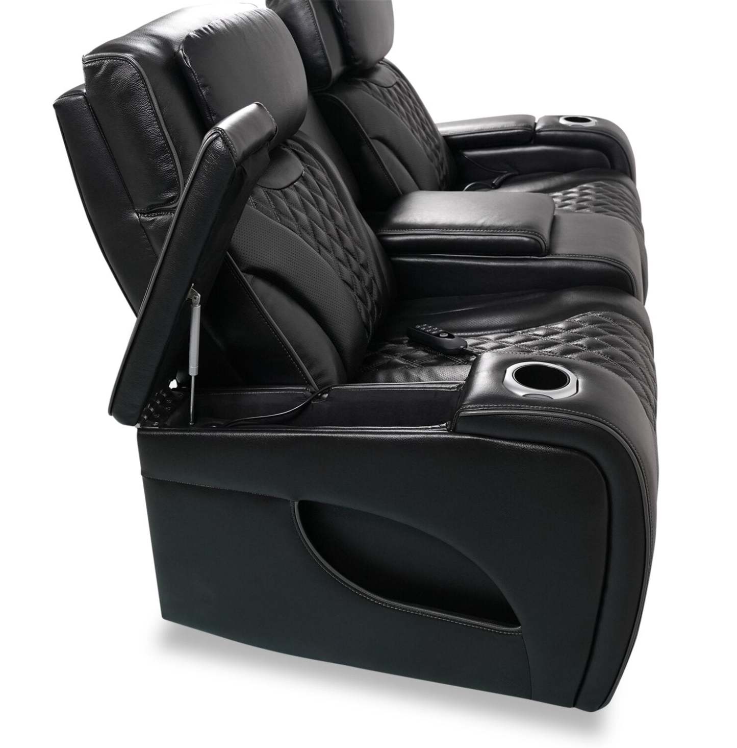Elite 74 Genuine Leather Massage Power Reclining Loveseat with Power Headrests and Storage Arms - Black | Causeuse de massage à inclinaison électrique Elite de 74 po en cuir véritable avec appuie-têtes électriques et accoudoirs de rangement - noire