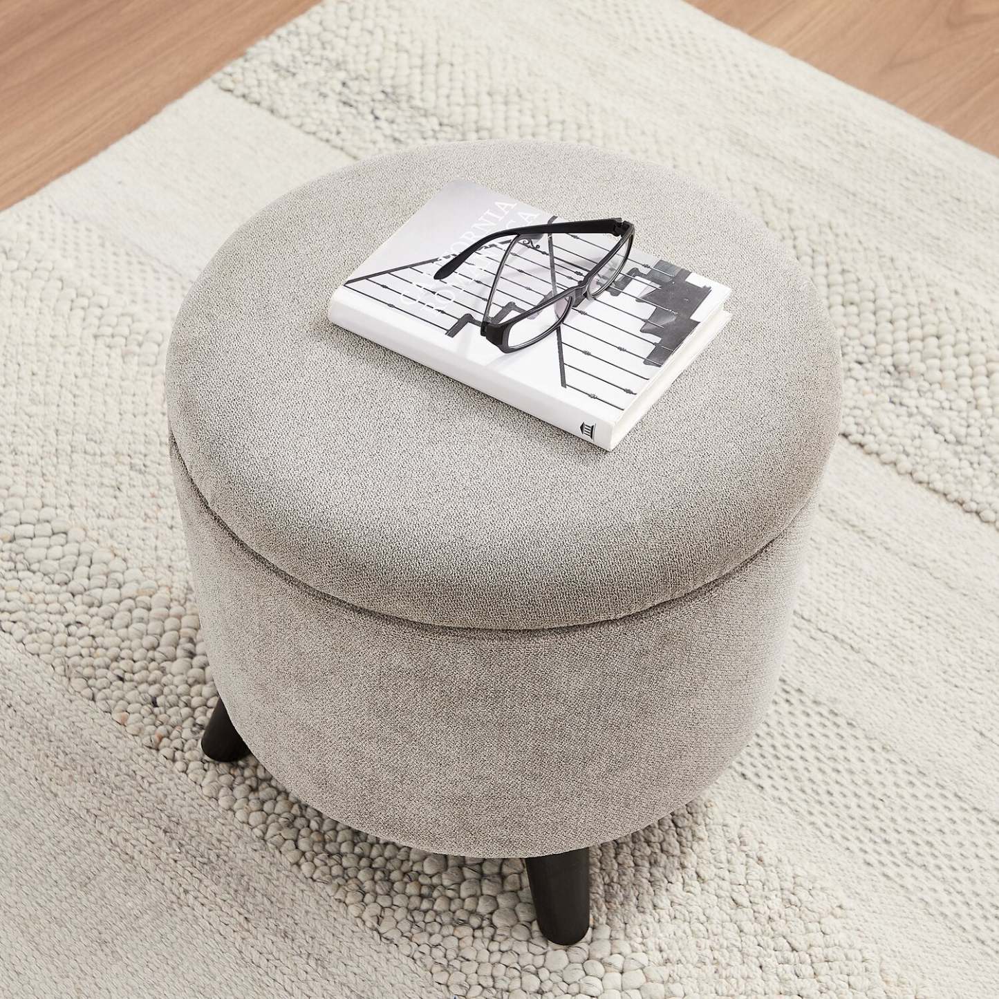 Pouf de rangement rond Winnipeg de 17,5 po en tissu - gris
