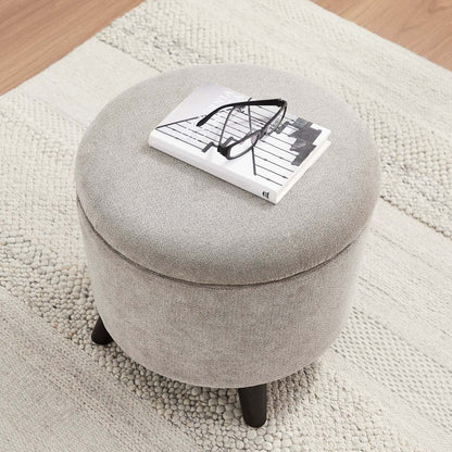 Pouf de rangement rond Winnipeg de 17,5 po en tissu - gris
