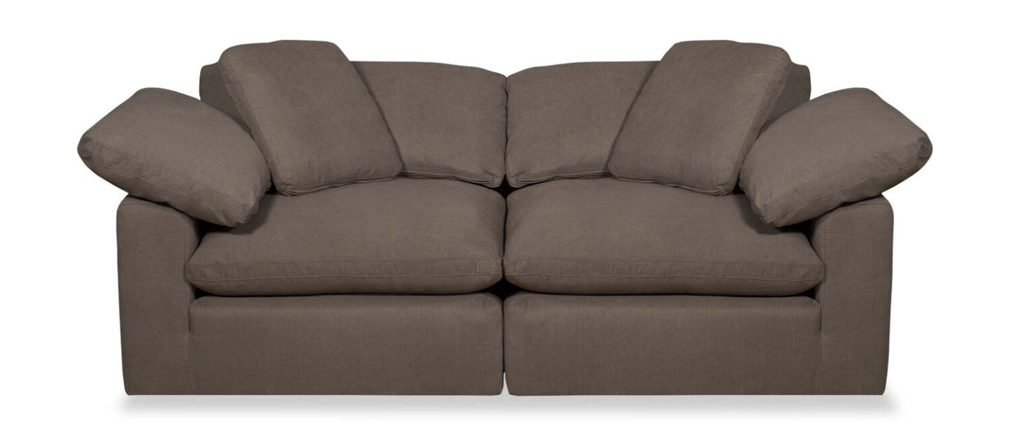 Causeuse modulaire Eclipse de 86 po en tissu d’apparence lin avec coussins réversibles en duvet et plumes - brun ardoise