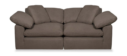 Causeuse modulaire Eclipse de 86 po en tissu d’apparence lin avec coussins réversibles en duvet et plumes - brun ardoise