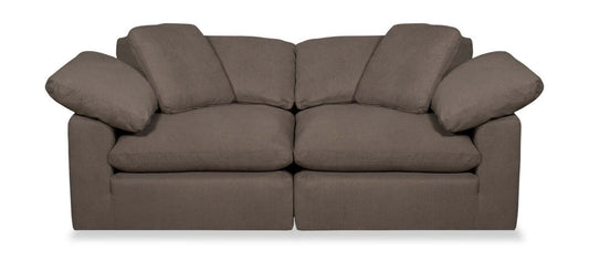 Causeuse modulaire Eclipse de 86 po en tissu d’apparence lin avec coussins réversibles en duvet et plumes - brun ardoise