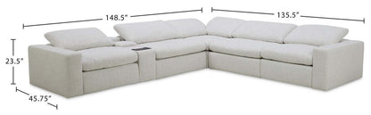 Sofa sectionnel à inclinaison électrique modulaire Sky 6 pièces en tissu avec console et coussins en duvet et plumes - blé Nathan