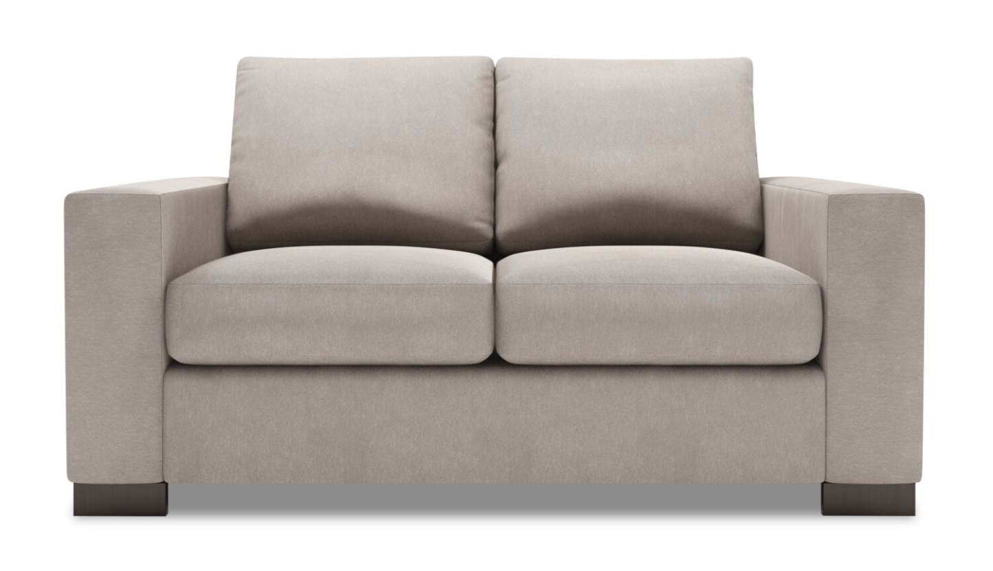 Fabriquée au Canada Causeuse personnalisable Track de Sofa Lab de 62 po en tissu d'apparence lin avec accoudoirs rectilignes - gris Pax Slate | TR203049