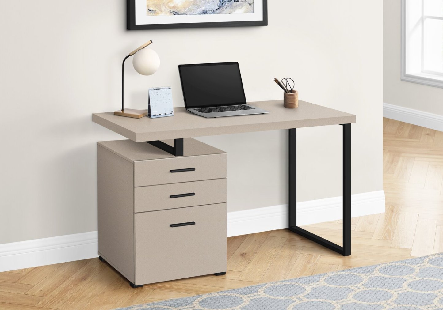 Clayton 47.25 Bureau réversible à 3 tiroirs - Taupe|Bureau réversible Clayton de 47,25 po à 3 tiroirs - taupe