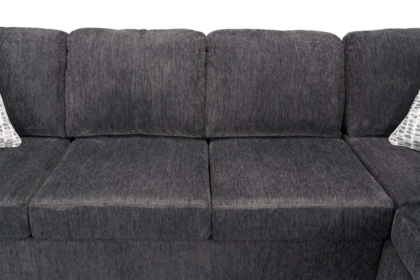 Fabriqué au Canada, canapé-lit sectionnel Morgan 2 pièces à droite en tissu de chenille avec coussins décoratifs - gris