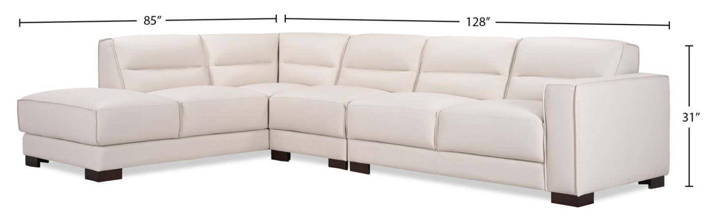 Citadel 3-Piece Left-Facing Top-Grain Genuine Leather Sectional with Wood Legs - Frost White | Canapé sectionnel gauche Citadel 3 pièces en cuir véritable de qualité supérieure avec pieds en bois - blanc givré