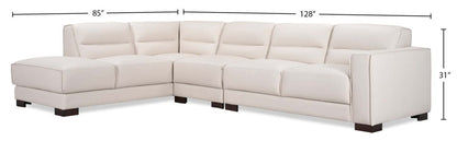 Citadel 3-Piece Left-Facing Top-Grain Genuine Leather Sectional with Wood Legs - Frost White | Canapé sectionnel gauche Citadel 3 pièces en cuir véritable de qualité supérieure avec pieds en bois - blanc givré