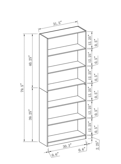 William 31.5 6-Shelf Bookcase - Black | Bibliothèque William de 31,5 po à 6 étagères - noire