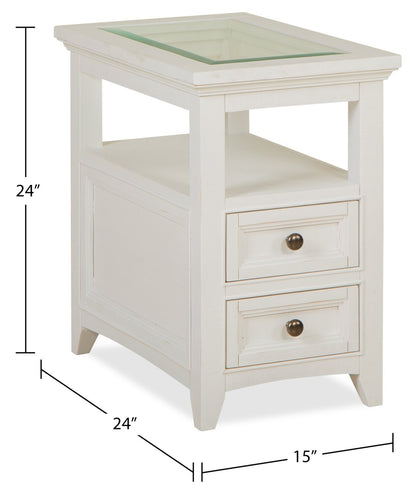 Table de bout traditionnelle Heron Cove de 15 po avec dessus en verre, rangement et tablette - pin blanc