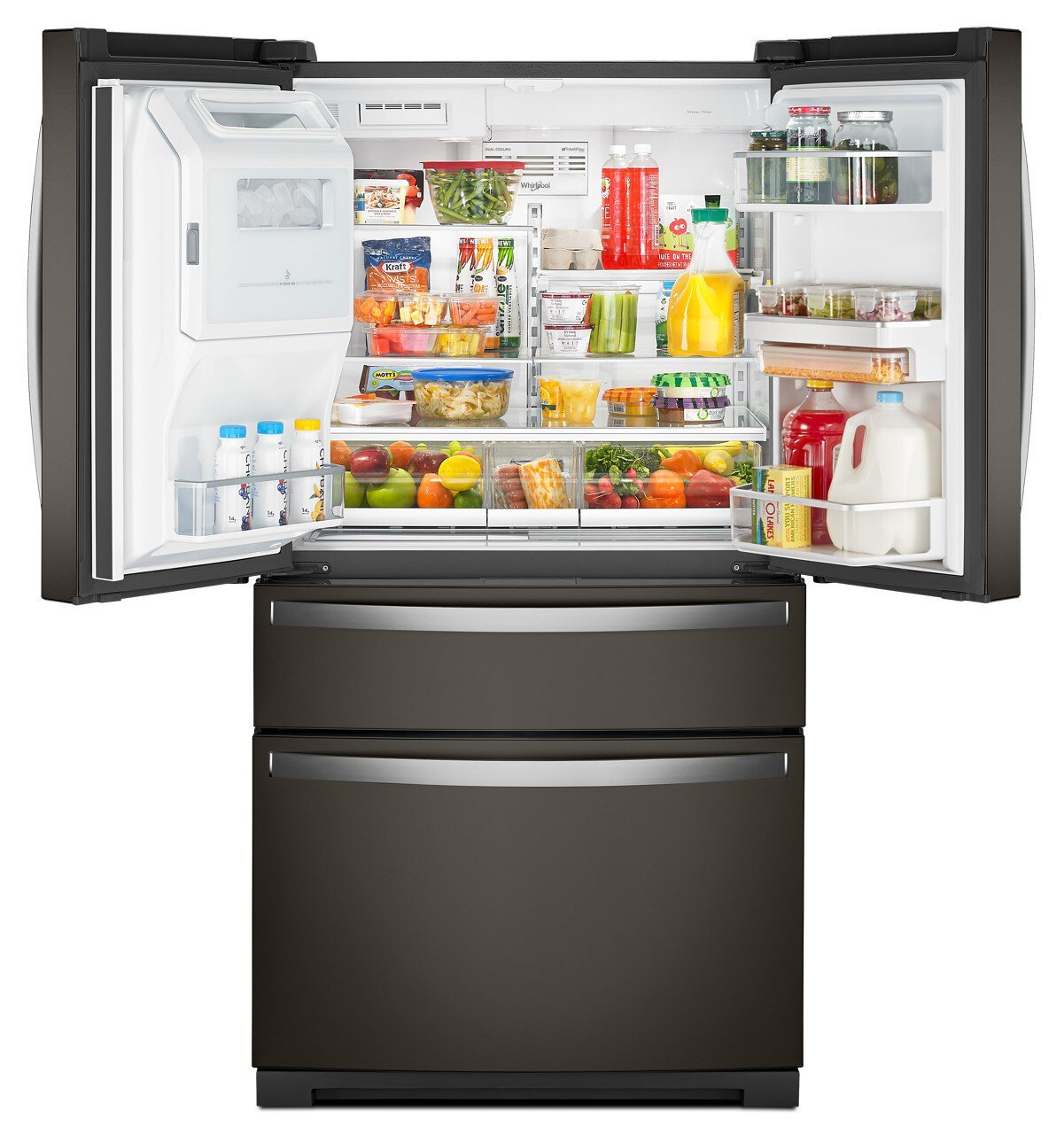 Réfrigérateur Whirlpool de 36 po et de 26 pi³ à portes françaises - finition en acier inoxydable noir - WRMF7736PV | Tourbillon 36 26 Cu. Fort. Réfrigérateur à portes françaises - Fini en acier inoxydable noir - …