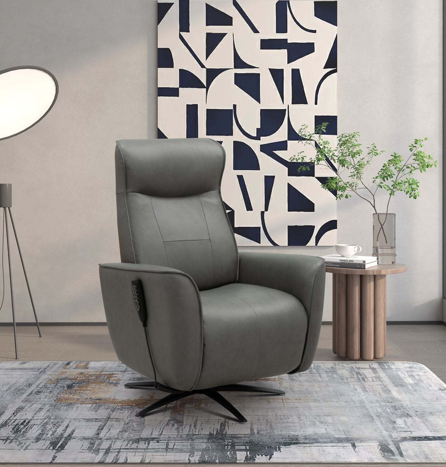 Fauteuil de massage à inclinaison électrique Serene de 31 po en cuir avec véritables appuie-tête électrique et siège chauffant - gris
