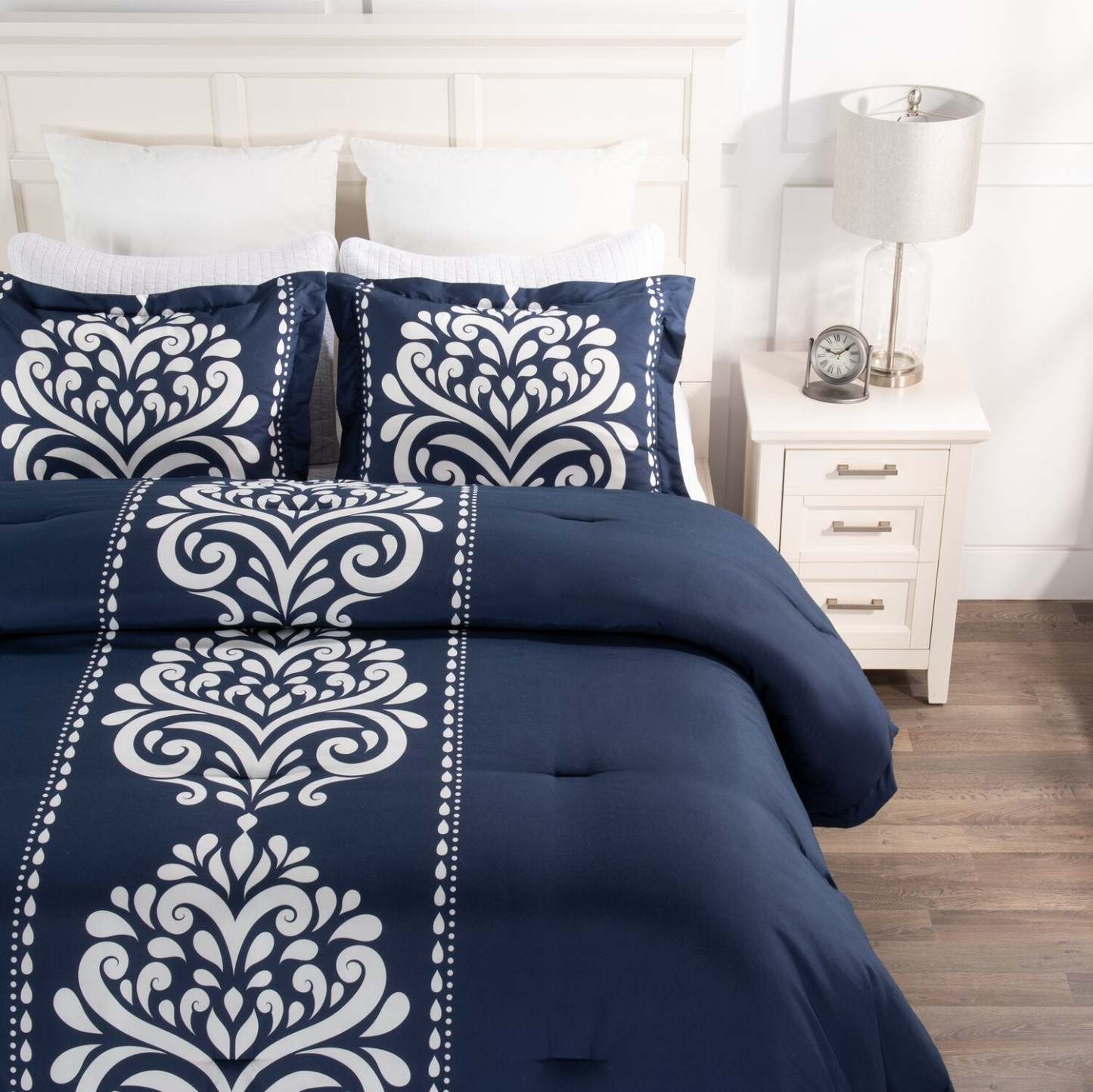 Ensemble d'édredon 3 pièces Navy Damask Full/Queen|Ensemble d'édredon Navy Damask 3 pièces pour lit double ou grand lit|NVYDM3FQ
