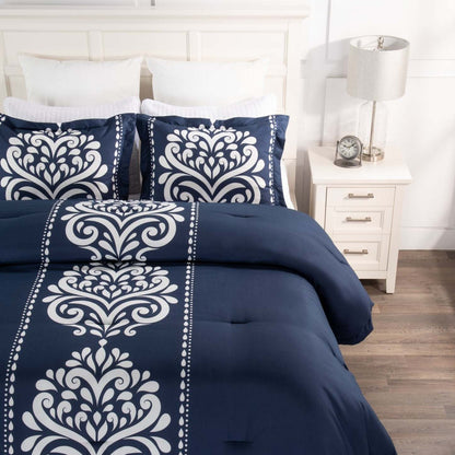Navy Damask 3-Piece King Comforter Set|Ensemble d'édredon Navy Damask 3 pièces pour très grand lit|NVYDM3KG