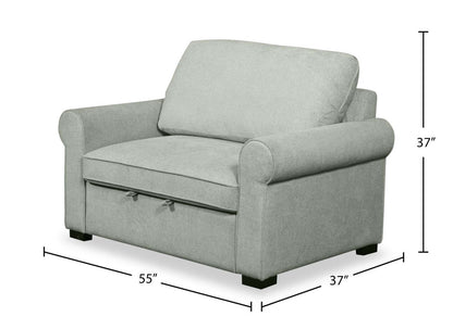 Scott Living Haven 55 Fauteuil-lit en tissu chenille avec pattes en bois - bleu écume de mer