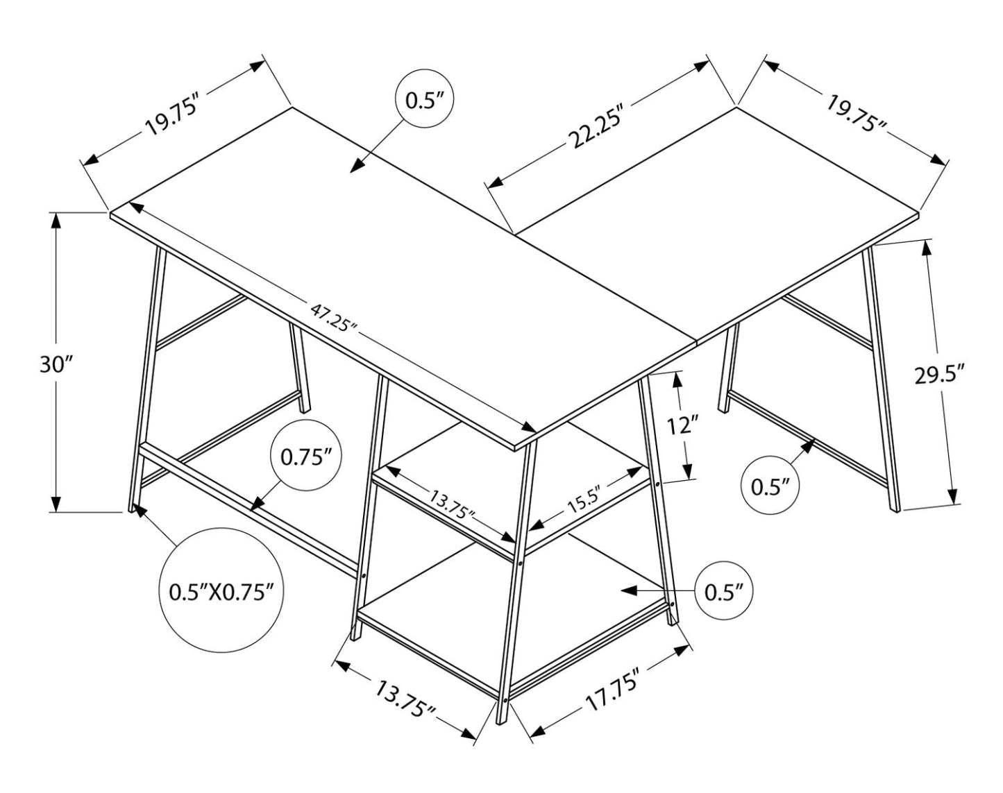 Evlin 42 L-Shaped Office Desk with Shelves - White|Bureau en forme de L Evlin de 42 po à tablettes - blanc