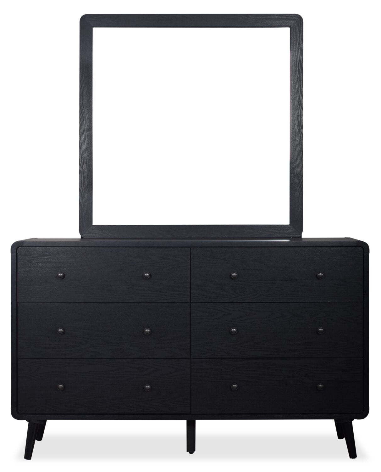 Commode à 6 tiroirs pour chambre à coucher Milan, moderne du milieu du siècle, 59 L x 36 H - Noir | Commode de chambre à coucher moderne du milieu du 20e siècle Milan de 59 po (l) x 36 po (H) à 6 tiroirs - noire