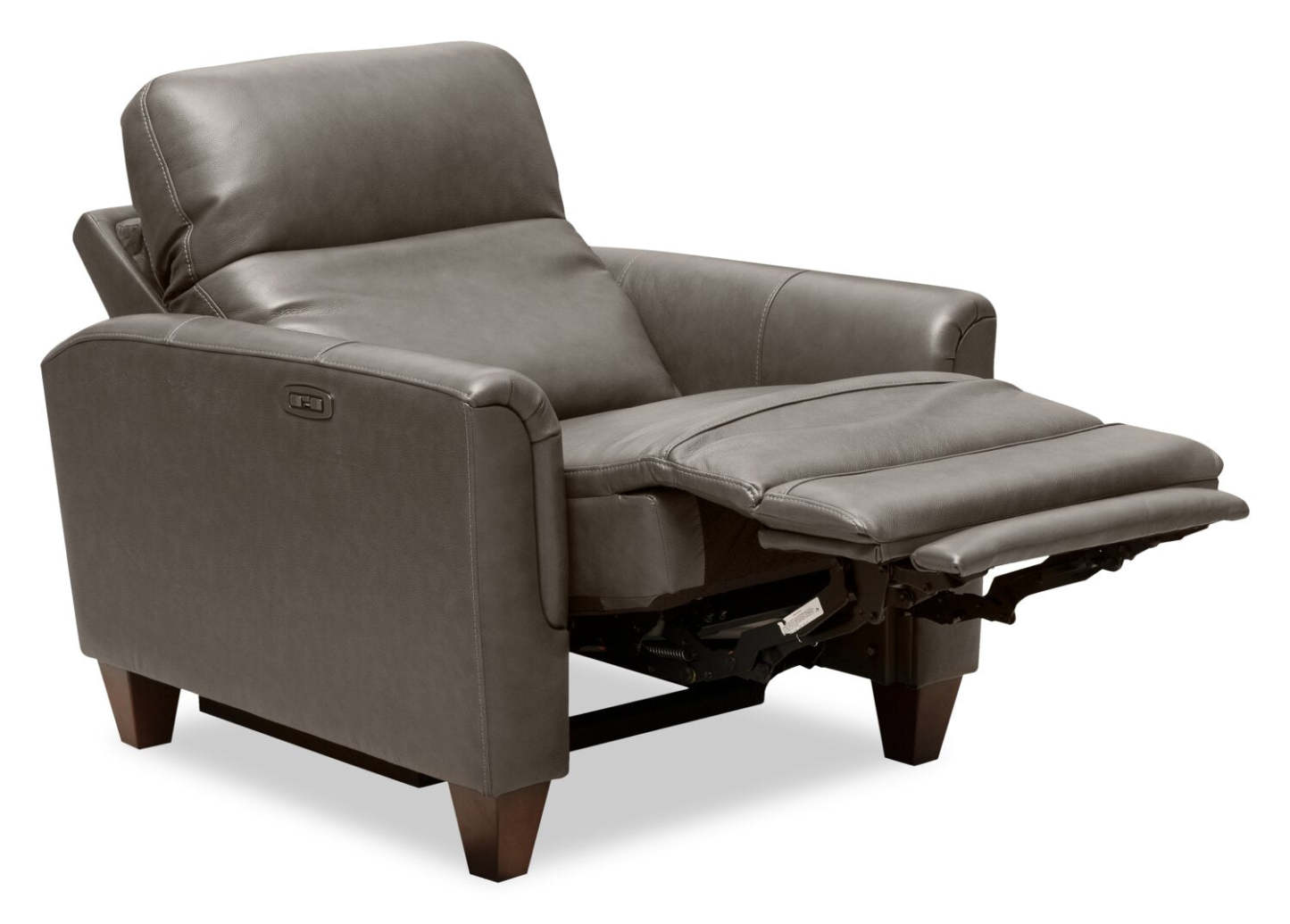 Bryce 35.5 Top-Grain Genuine Leather Power Reclining Chair with Power Headrest - Grey | Fauteuil à inclinaison électrique Bryce de 35,5 po en cuir véritable de qualité supérieure avec appuie-tête électrique - gris