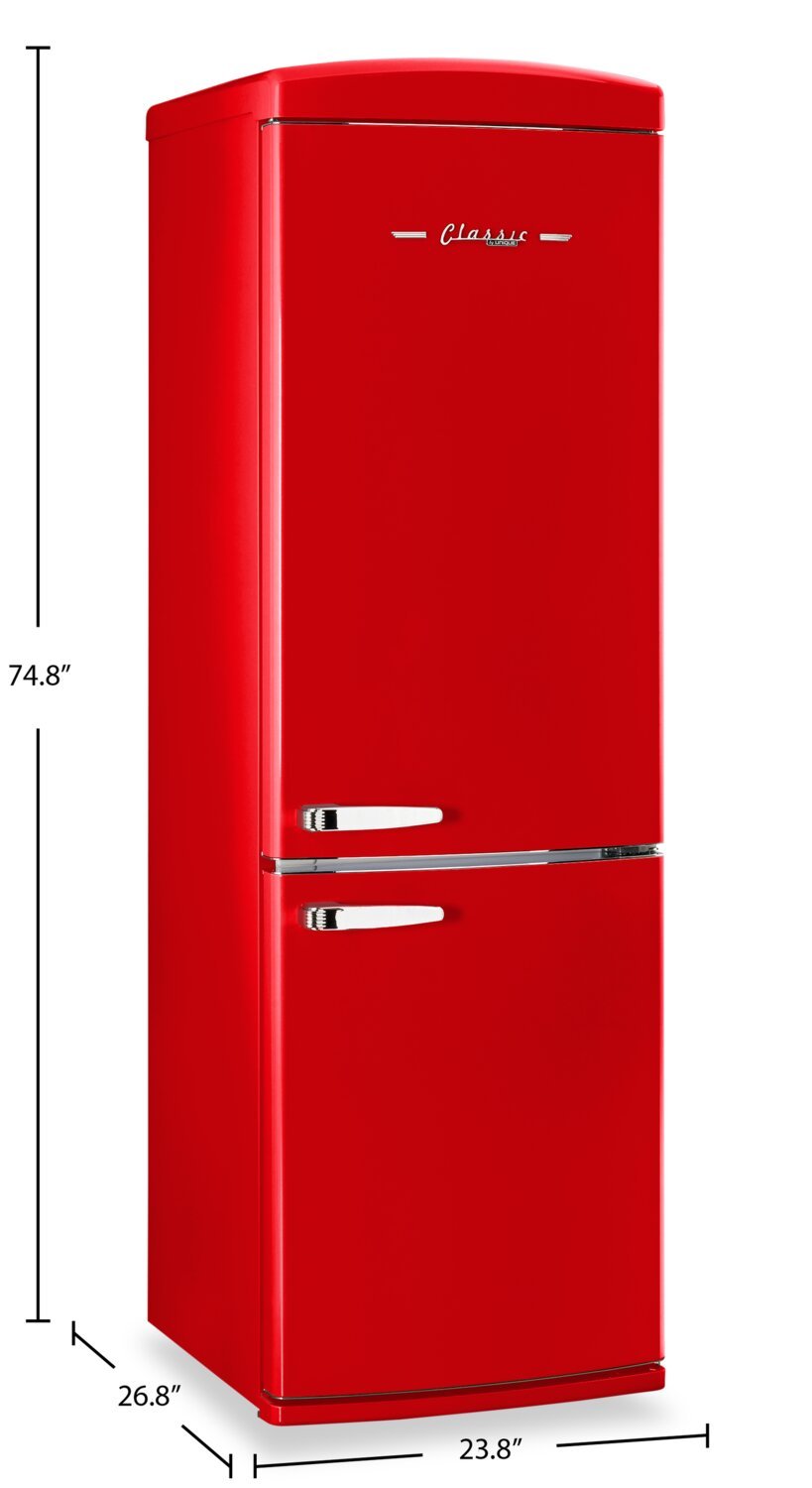 Réfrigérateur Classic Rétro par Unique de 24 po et de 12 pi3 à congélateur inférieur - pomme rouge bonbon - UGP-340L AC R | UGP340LR