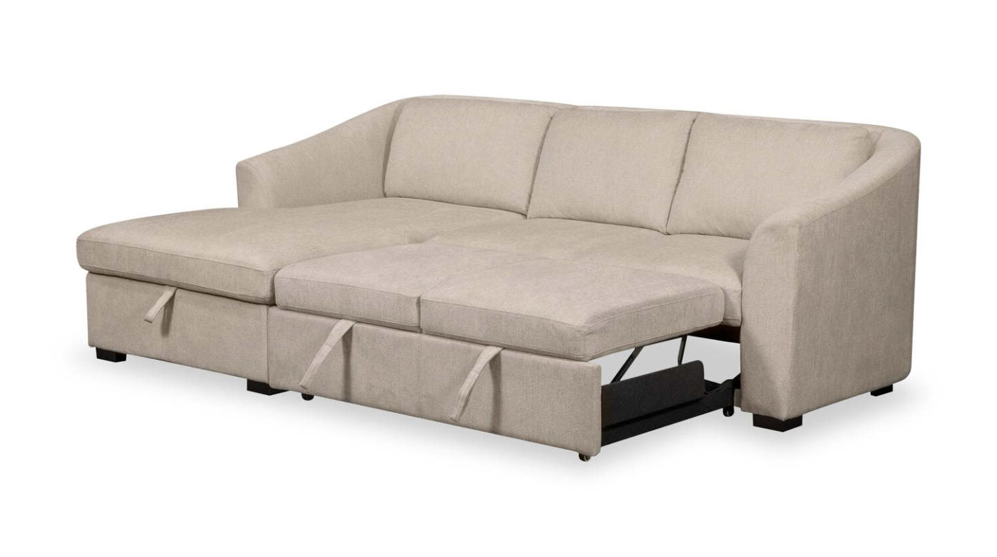 Envy 2-Piece Left-Facing Chenille Fabric Sleeper Sectional with Storage Chaise - Almond Beige | Canapé-lit sectionnel gauche Envy 2 pièces en tissu de chenille avec chaise longue de rangement - beige amande