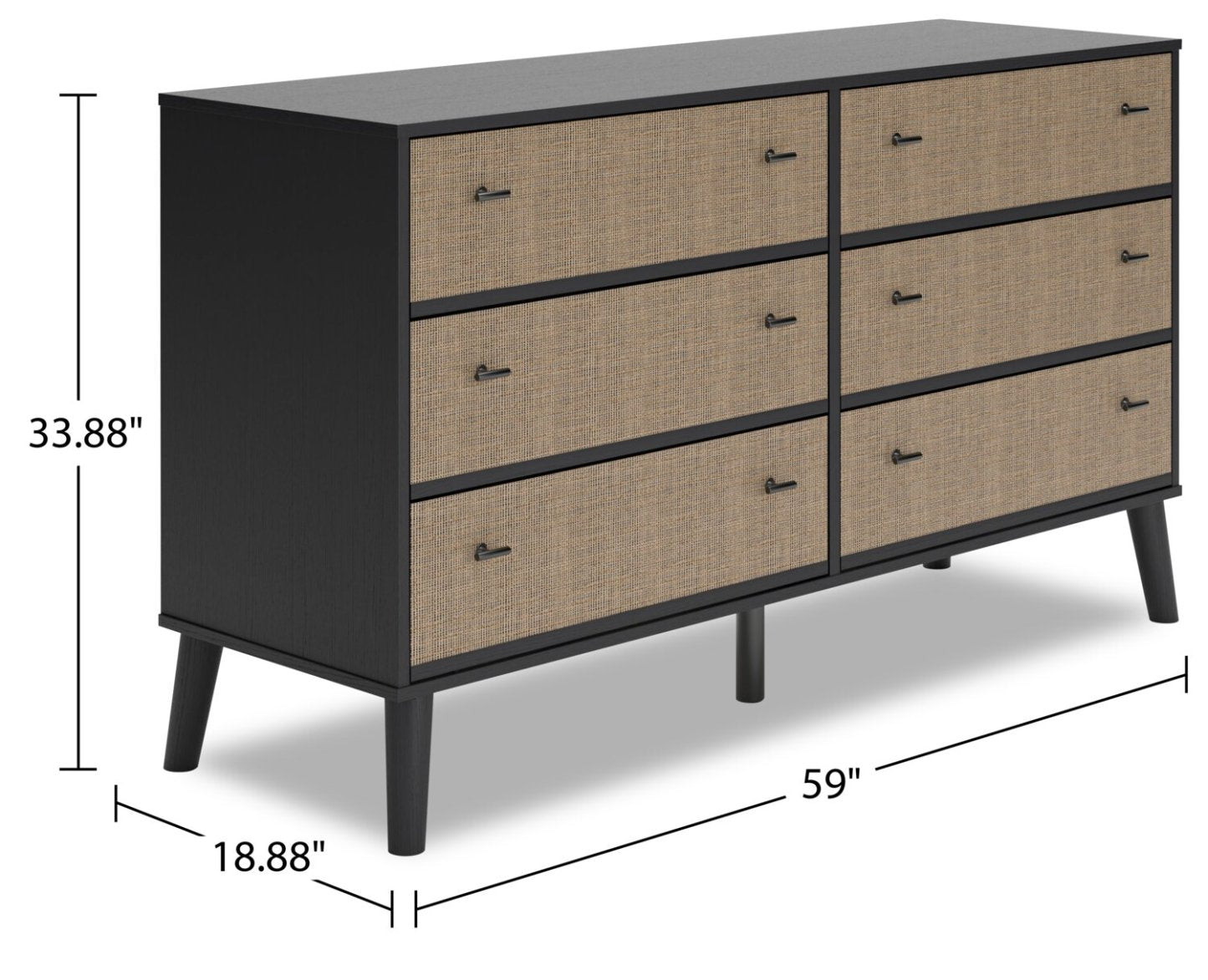 Commode à 6 tiroirs Kylo pour chambre à coucher, 59 L x 33,9 H, Moderne Mid-Century - Bicolore Noir et Beige | Commode moderne du milieu du 20e siècle Kylo de 59 po (L) x 33,9 po (H) à 6 tiroirs pour la chambre à coucher - deux teintes, noir et beige