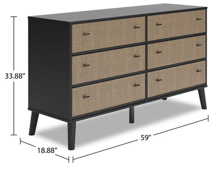 Commode à 6 tiroirs Kylo pour chambre à coucher, 59 L x 33,9 H, Moderne Mid-Century - Bicolore Noir et Beige | Commode moderne du milieu du 20e siècle Kylo de 59 po (L) x 33,9 po (H) à 6 tiroirs pour la chambre à coucher - deux teintes, noir et beige