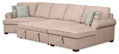 Scott Living Haven 3-Piece Left-Facing Chenille Fabric Cuddler Sleeper Sectional with Storage - Taupe | Canapé-lit sectionnel enveloppant de gauche Haven de Scott Living 3 pièces en tissu de chenille avec rangement - taupe